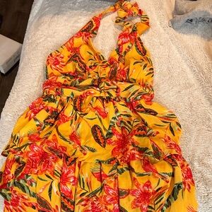 BCX Yellow and Red Floral Halter Dress